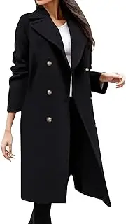 [fartey] Trench Coats for Women 2024 Casual Notched Lapel Long Winter Coats Singe-Breasted Wool Blend Pea Coat Outwear