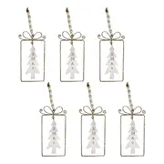 6x LVD Metal/Beads Tag Tree Hanging Ornament Festive Decor 13.5cm Gold/White
