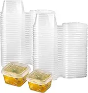 50 Pack 1 Ounce Leak Proof Plastic Sauce Cups with Lids Hinged Cap Small Containers for Condiments Sample Storage Jelly Food Storage and Medicine Cups Ideal for Sauces Slime and More