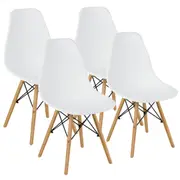 Giantex 4x Eames DSW Dining Chairs Modern Kitchen Armless Chairs w/Wood Legs Home Office Chair White