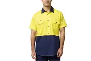 Hard Yakka Mens Koolgear Vented Cotton Work Shirt Y07559 - Yellow/Navy