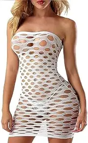 [Generic] Sexy Womens Strapless Fishnet Lingerie Sleepwear Mini Dress Chemise Bodysuit
