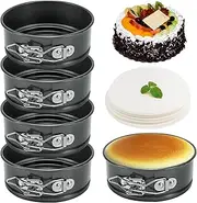 4.5 Inch Mini Springform Pan, Set of 5 with 100pcs Wax Paper, Small Nonstick Cake Pan for Mini Cheesecakes, Pizzas and Quiches