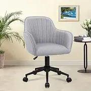 ALFORDSON Linen Office Chair Swivel Fabric Armchair,Height Adjustable Mid-Back Task Chair for Kids Adult Study Work, Computer Desk Chair Modern Home Office Gaming Chair(Light Grey)