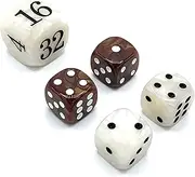 Luck Lab Backgammon Pearl Dice Set - 22 mm Doubling Cube Plus Four 16 mm Dice with Bonus Bag, Brown/White Marbelized