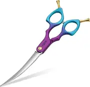 Professional Curved Dog Grooming Scissors with Sharper Self Grinding lightweight and finely trimmed split structure 6.5'' Japan VG10 63HRC for small dogs cat pet(Purple&Blue)