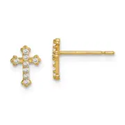 Madi K Kid's Earrings 14k Yellow Gold White CZ Cross Post Back Closure