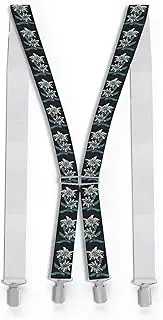 [Zukunftsenkel] Braces with Edelweiss Pattern, 3.5 cm Wide, X-Shape, Edelweiss 4 Strong Clips, Men's Women's Ski Trousers, Work Trousers, Adjustable, Elastic Carnival H-Shape