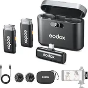 GODOX WES 2 KIT2 2.4G Wireless Microphone with Noise Reduction Compatible with Type-C/Android, 1 Receiver 2 Transmitter Microphones, Suitable for Smartphones, Tablets for Vlogging, Livestreaming