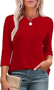 [ABINGOO] Women's Plain T-Shirt Crew Neck Basic Casual Tunic Casual Spring Summer Blouse Elegant 3/4 Sleeve Printed Tops