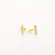 Lavishe 925 Sterling Silver Simple Petite Cubic Zirconia Mini Bar Stud Earrings