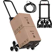 Advwin Stair Climbing Cart - Heavy Duty 100KG Foldable Trolley, Portable Hand Truck with 6 TPR Rubber Wheels & Bungee Cord, Steel Frame Carrier for Stairs, Moving, Warehouse, Garden