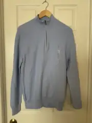 Polo Ralph Lauren Men’s Medium Mesh-Knit Cotton Quarter-Zip Sweater Blue