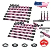 Premium Pink Socket Organizer - 12-Piece Drive Tool Holder for 172 Sockets