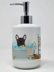 Brindle French Bulldog in Bathtub Ceramic Soap Dispenser Hand Soap Dispenser