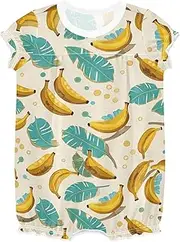 [miaozhen] New-Born Romper Ruffle Sleeve Baby Jumpsuit Girl Cotton Casual Clothes 12M Fruit Banana Floral Leaf Yellow Cyan vestidos de nina carters, Fruit Banana Floral Leaf Yellow Cyan