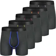 [longfor] Mens Boxer Briefs Mesh Knit Fast Dry Performance Sport Boxer Briefs No Ride-up 6’’Athletic Underwear with Fly for Men
