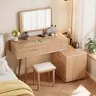 Evaro Oak 3-Drawer Cabinet Dressing Table with Stool and Mirror/Bedroom Vanit...