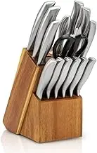 15 Pieces Knife Set, Professional Kitchen Chef’s Knives Block Set with Ultra Sharp High Carbon Stainless Steel Full Tang Knive Blades and Sharpener, Anti-Rusting & Anti-Corrosion, Dishwasher Safe