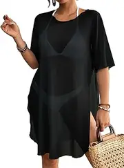 [Bsubseach] Sheer Swimsuit Cover Up for Women Side Split Bikini Mesh Coverup Tops Resort Wear