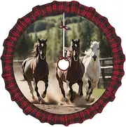 [VPPUR] Three Running Horses Print Xmas Tree Skirt Santa Xmas Decor Holiday Party 48''36''30''Christmas Tree Skirt