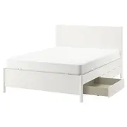 TONSTAD bed frame with storage, off-white/Lönset, Queen