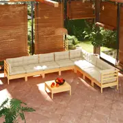 vidaXL 9 Piece Garden Lounge Set with Cream Cushions Solid Pinewood