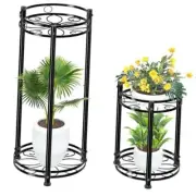 Round Plant Stand Indoor Outdoor, Waterproof Metal Tall 31” Plant Shelf