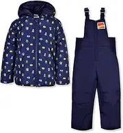 [Marvel] Avengers Boys 2 Piece Zip Up Hooded Puffer Coat and Overall Snowsuit Set for Toddlers and Little Boys – Navy