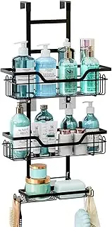 3-Tier Over The Door Shower Caddy, Hanging Shower Organizer Storage, Anti-Rust Plating Shower Shelf with Soap Holder and 4 Hooks for Bathroom, Kitchen, Shower Organization, No Drilling