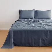 100% Pure European Flax Linen Sheet Set - 4 Pc King Size Bed Sheets - Breathable for Hot Sleepers and Durable Bedding Set - 1 Flat Sheet, 1 Fitted Sheet, 2 Pillowcases (King, Slate)