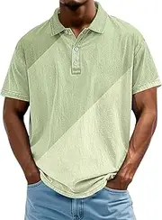 [Generic] Polo Shirts for Men Vintage Color Blocks Golf T-Shirts Short Sleeve 3 Buttons Tops Big and Tall Loose Fit T Shirt