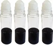 4 Pack of Roll On Empty Glass Bottles for Essential Oils - Refillable Roller Color Roll On - Bulk - 30 ml 1 oz Pack of 4 -Clear Color