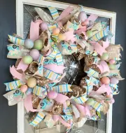 XL Spring Easter Country Truck Hidden Easter Eggs Deco Mesh Front Door Wreath