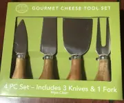 Acacia Wood Gourmet 4 Piece Cheese Tool Set Brand NEW SEALED 3 Knives & 1 Fork