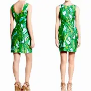 Vineyard Vines Womens Size 8 Banana Leaf Print Dress Crystal Beads Silk Blend