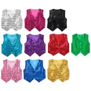 Girls Boys Glitter Sequins Vest Jacket Shiny Waistcoat Jazz Dance Stage Costume