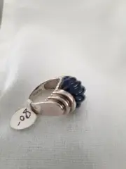 Unique Desgn. Navajo OTT Stamp Sterling Silver Ring. Blue Lapis Stone