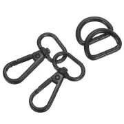 Swivel Snap Hook, Push Gate Lobster Claw Clasp with D-Rings (13/16", Black)