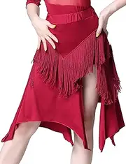 [FEOYA] Women's Ballroom Latin Dance Fringe Skirt Split Irregular Latin Skirt Swing Dancewear High Waist Tango Rumba Salsa Tassel Dance Mini Skirt with Built-in Short