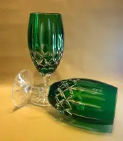 Ajka Crystal Emerald Cut to Clear TallGoblet,Iced Tea, Red Wine, Soda. Set of 2.