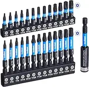 toolant Torx Bit Set 27pcs (T7-T40), S2 Steel Security Torx Bit Set, Tamper Proof Star Bit Set with CNC Machined Tips, 1"&2" Long Impact Bits with Magnetic Bit Holder and Storage Box