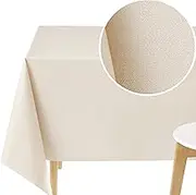Cream Beige PVC Table Cloth Wipe Clean - Rectangular Oilcloth 98x55 in | 250x140 cm - Dash Lines Wipeable Table Cloth Vinyl Dinning or Outdoor Waterproof Tablecloth Large Plastic Table Cover