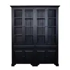 Hamptons Glass Display Cabinet Bookcase with Tempered Glass Black