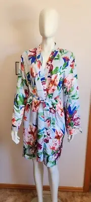 Bras N Things Ladies Bouquet Floral Print Satin Wrap Gown Robe Size L New