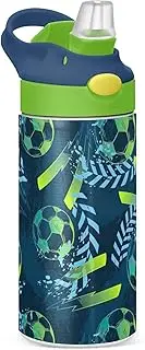 Football Grunge Green Blue Kids Water Bottle, Double Layer Vacuum Insulated Kids Water Bottle with Straw, BPA Free, Wide Handle