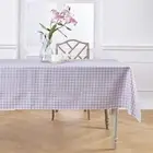 Linen Tablecloth 60 x 108 Inch - Gingham Check, 100% Pure Linen Lilac Table C...