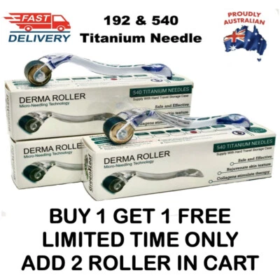 DERMA ROLLER 540 & 192 Titanium Micro Needle Roller Face Skin Hair 0.5mm, 1.0mm