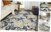 Paisley Floral Area Rug, Washable Rugs 3x5 Non-Slip Low-Pile Entry 3' x 5' Blue