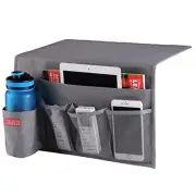 5 Pockets Bedside Caddy, Bedside Storage Organizer for Water 5 Pockets-Grey